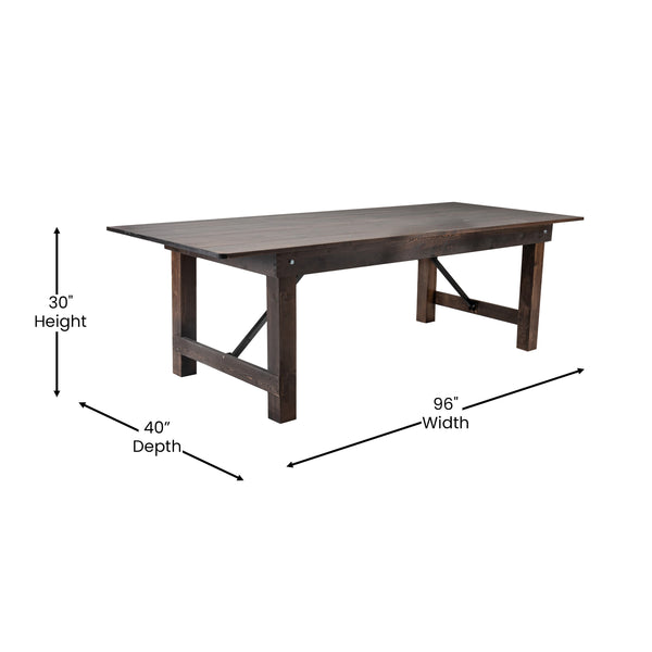 Mahogany |#| 8' x 40" Rectangular Antique Rustic Mahogany Solid Pine Folding Farm Table