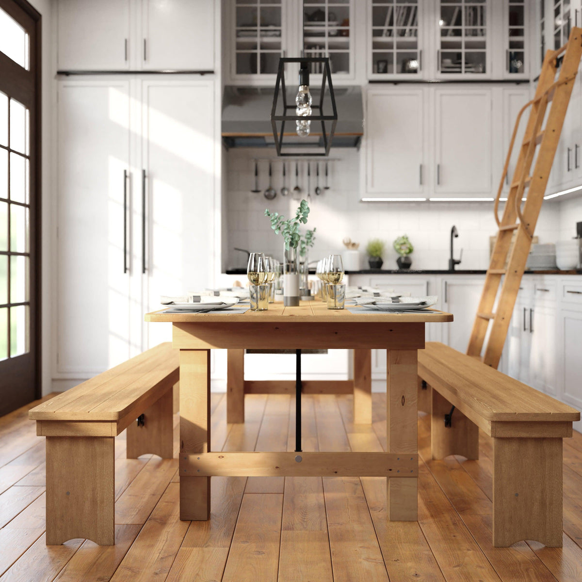 Light Natural |#| 8' x 40" Rectangular Antique Rustic Light Natural Solid Pine Folding Farm Table