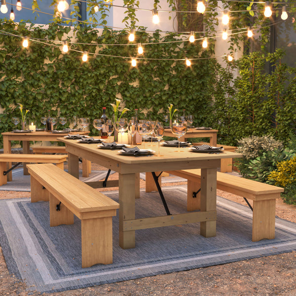Light Natural |#| 8' x 40" Rectangular Antique Rustic Light Natural Solid Pine Folding Farm Table