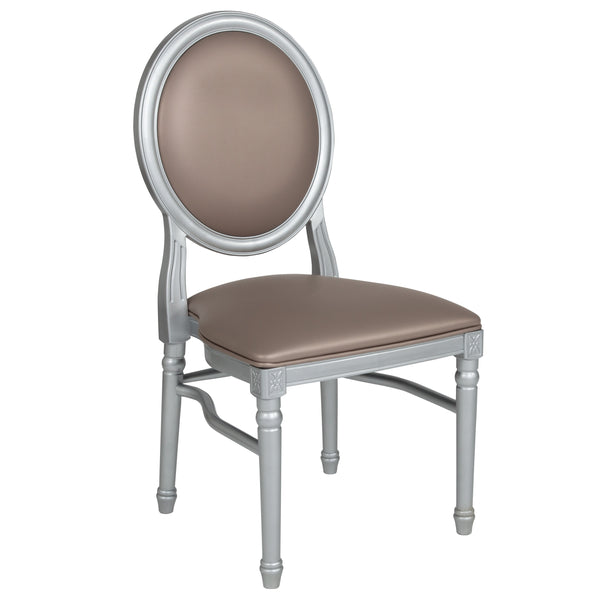 Taupe Vinyl/Silver Frame |#| 900 lb. Capacity King Louis Chair with Taupe Vinyl Back & Seat and Silver Frame