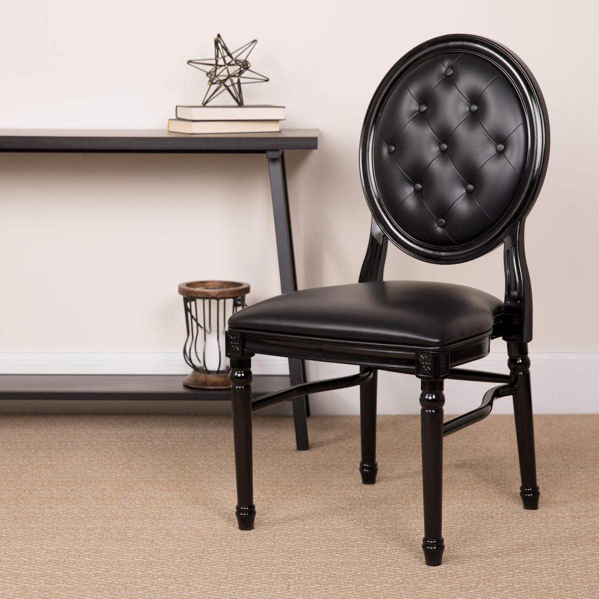 Black Vinyl/Black Frame |#| 900 lb. Capacity King Louis Chair w/ Tufted Back, Black Vinyl Seat & Black Frame