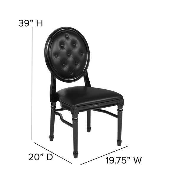 Black Vinyl/Black Frame |#| 900 lb. Capacity King Louis Chair w/ Tufted Back, Black Vinyl Seat & Black Frame