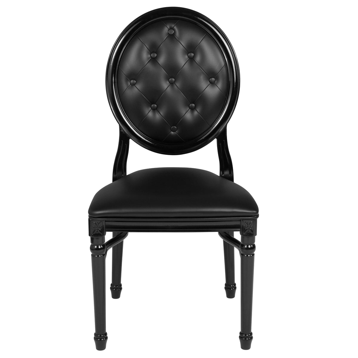 Black Vinyl/Black Frame |#| 900 lb. Capacity King Louis Chair w/ Tufted Back, Black Vinyl Seat & Black Frame