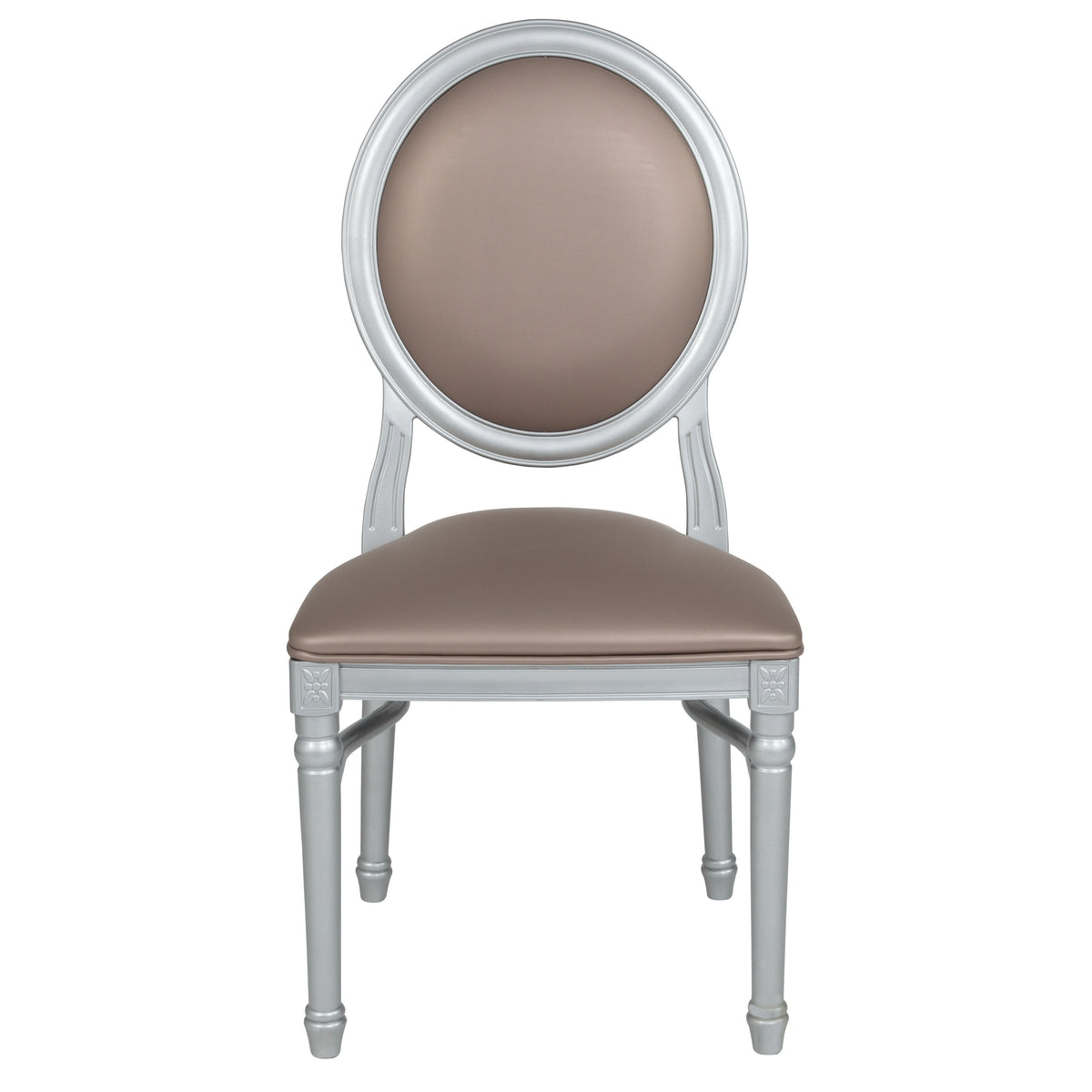 Taupe Vinyl/Silver Frame |#| 900 lb. Capacity King Louis Chair with Taupe Vinyl Back & Seat and Silver Frame