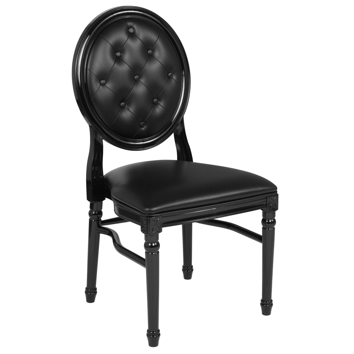 Black Vinyl/Black Frame |#| 900 lb. Capacity King Louis Chair w/ Tufted Back, Black Vinyl Seat & Black Frame