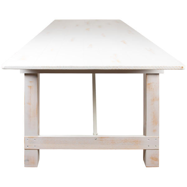 Antique Rustic White |#| 5 Piece Set-9' x 40inch Antique Rustic White Folding Farm Table and Four Bench Set