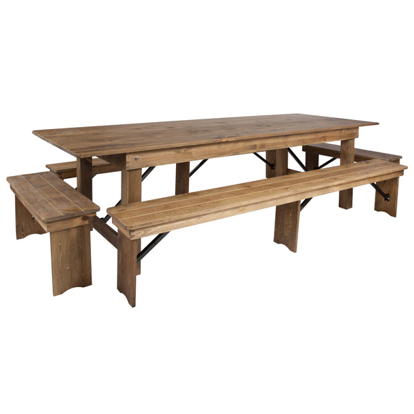 Antique Rustic |#| 9' x 40inch Antique Rustic Folding Farm Table and Four Bench Set