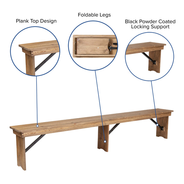 Antique Rustic |#| 9' x 40inch Antique Rustic Folding Farm Table and Four Bench Set