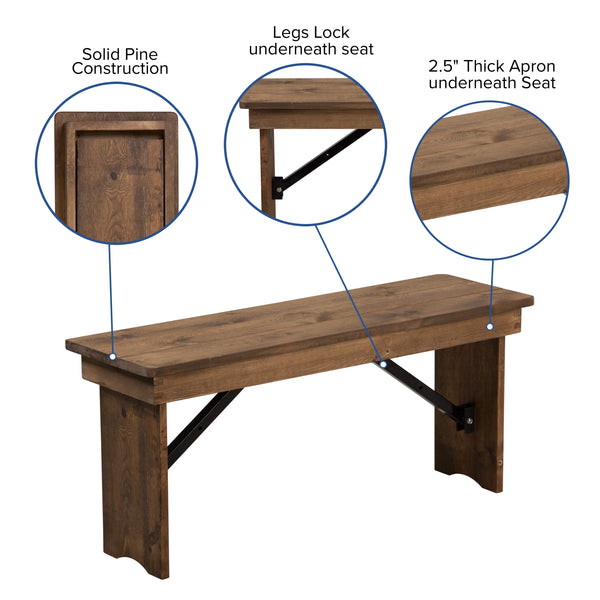 Antique Rustic |#| 9' x 40inch Antique Rustic Folding Farm Table and Four Bench Set