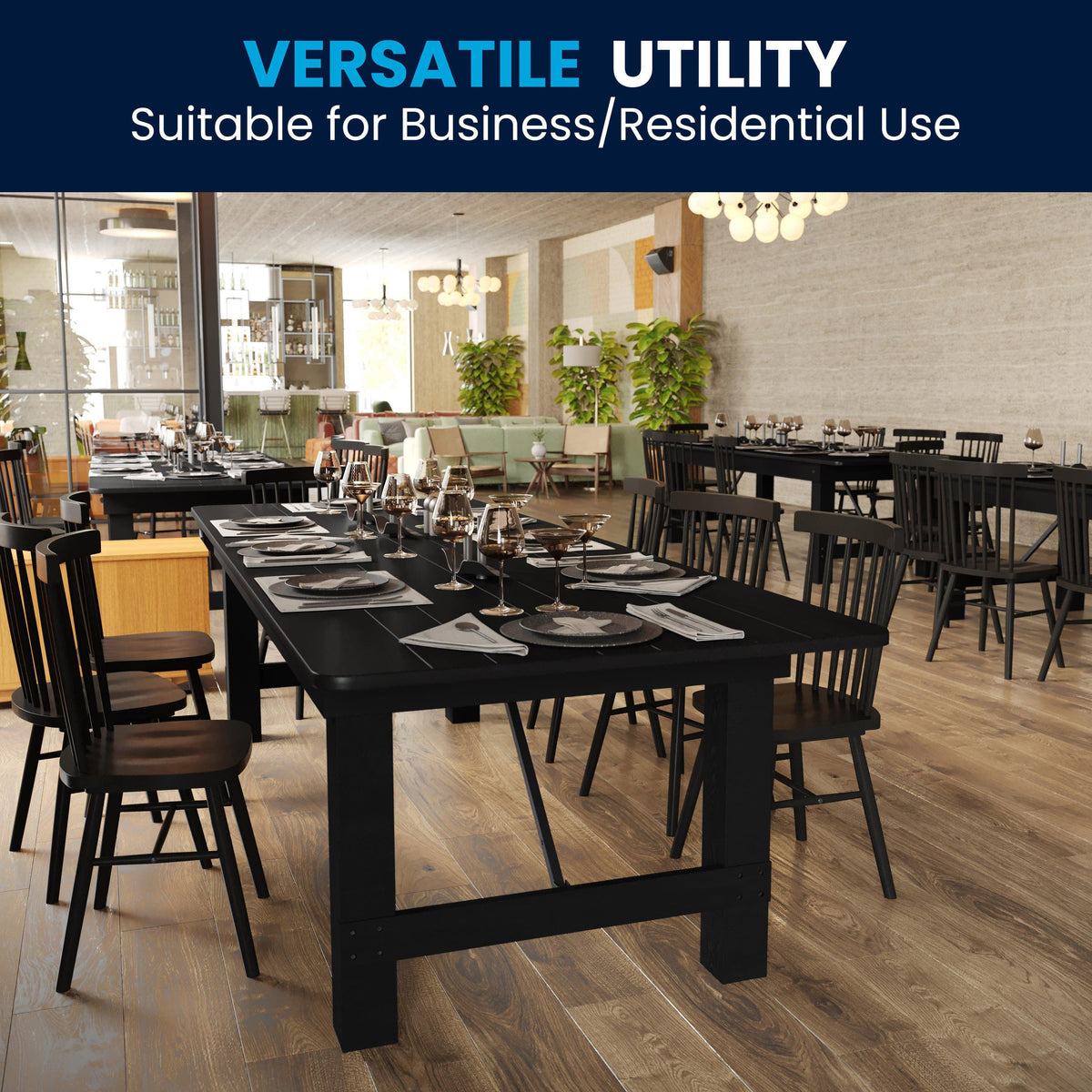 Black Wash |#| 9' x 40" Rectangular Rustic Solid Pine Farmhouse Folding Table in Black Wash