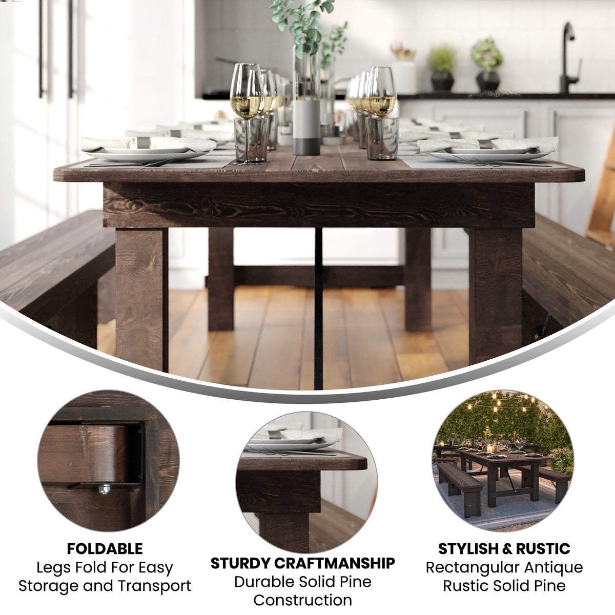 Mahogany |#| 9' x 40" Rectangular Antique Rustic Mahogany Solid Pine Folding Farm Table