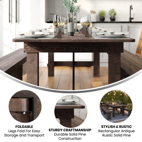 Mahogany |#| 9' x 40" Rectangular Antique Rustic Mahogany Solid Pine Folding Farm Table