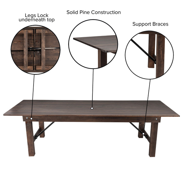 Mahogany |#| 9' x 40" Rectangular Antique Rustic Mahogany Solid Pine Folding Farm Table
