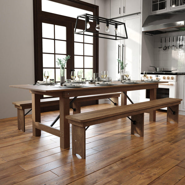 Antique Rustic |#| 9' x 40" Rectangular Antique Rustic Solid Pine Folding Farm Table