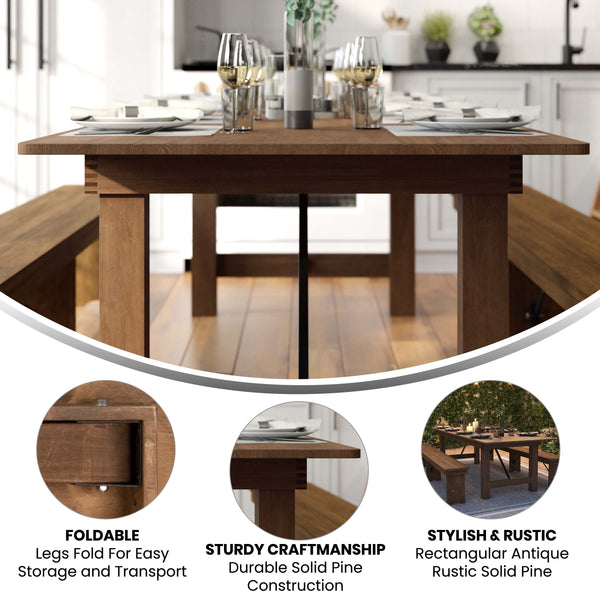 Antique Rustic |#| 9' x 40" Rectangular Antique Rustic Solid Pine Folding Farm Table