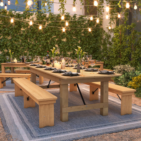 Light Natural |#| 9' x 40" Rectangular Antique Rustic Light Natural Solid Pine Folding Farm Table