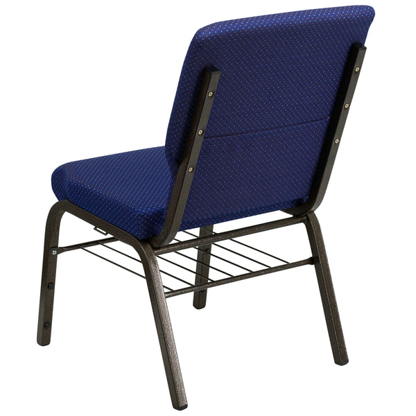 Auditorium Chair - 19inch Seat - Navy Dot Fabric/Gold Vein Frame - Book Rack