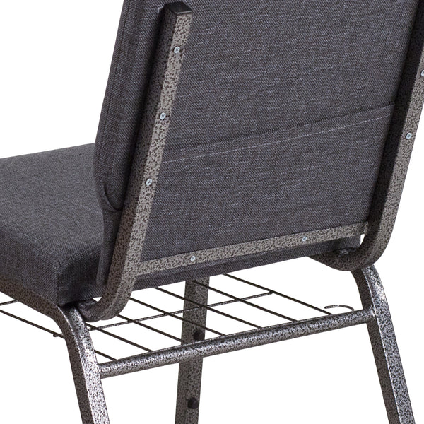 Auditorium Chair - 19inch Seat - Dark Gray Fabric/Silver Vein Frame - Book Rack