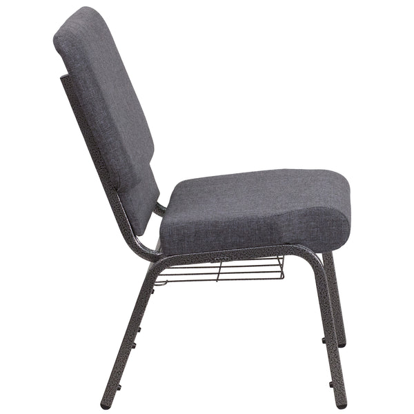 Auditorium Chair - 19inch Seat - Dark Gray Fabric/Silver Vein Frame - Book Rack