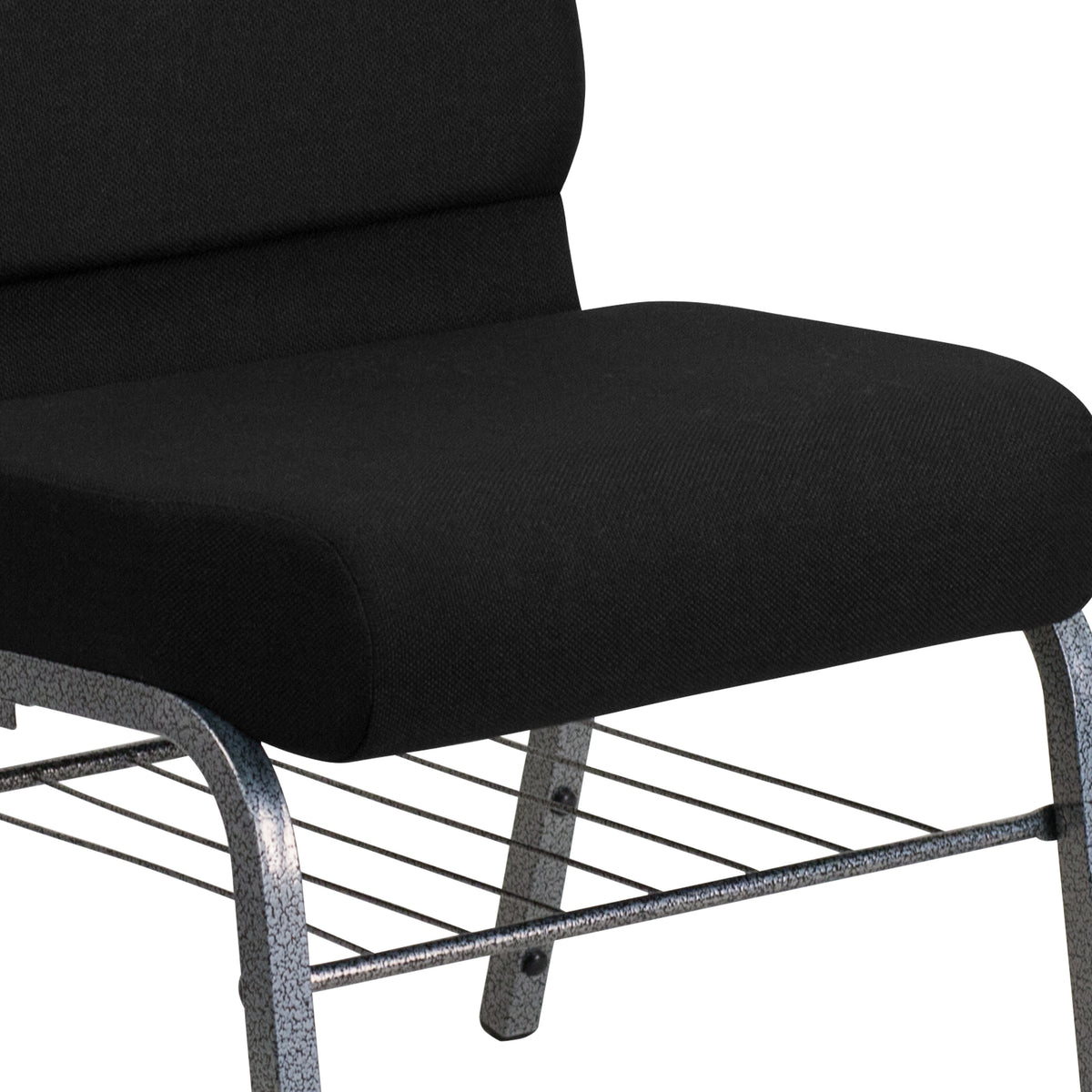 Auditorium Chair - Black Fabric/Silver Vein Frame - 21inch Seat - Book Rack