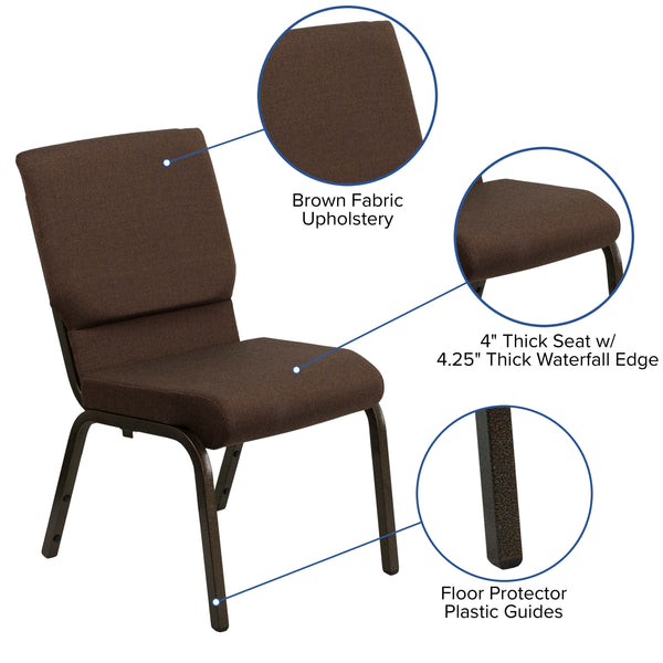 Brown Fabric/Gold Vein Frame |#| Stacking Auditorium Chair with 19inch Seat - Brown Fabric/Gold Vein Frame