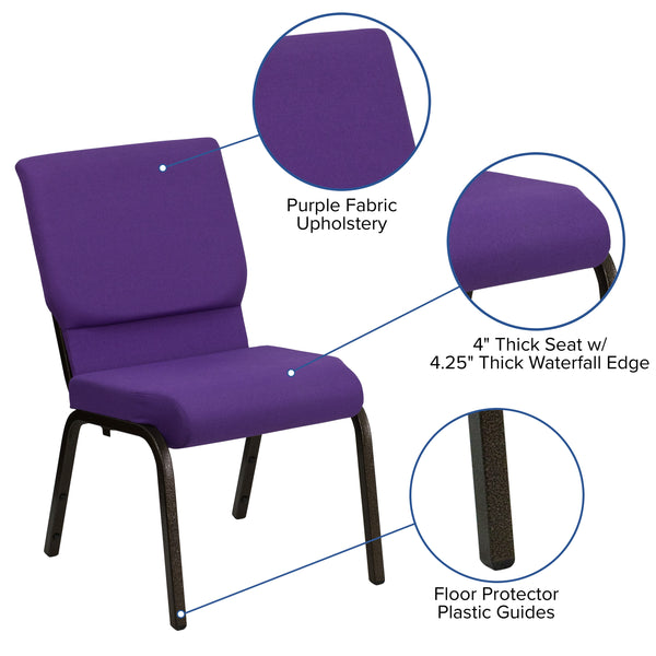 Purple Fabric/Gold Vein Frame |#| Stacking Auditorium Chair with 19inch Seat - Purple Fabric/Gold Vein Frame