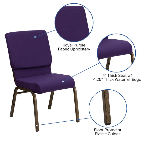 Stacking Auditorium Chair with 19inch Seat - Royal Purple Fabric/Gold Vein Frame