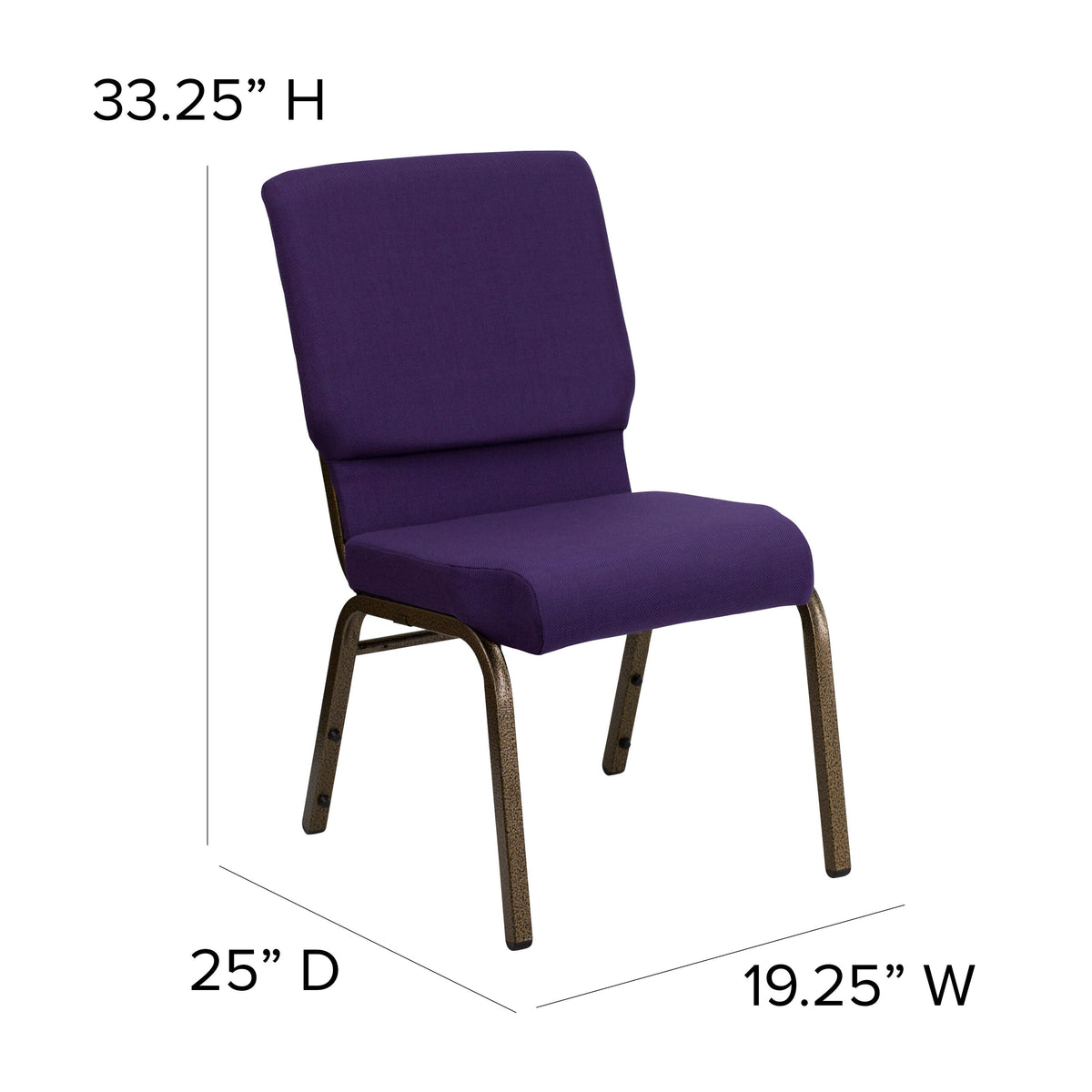 Stacking Auditorium Chair with 19inch Seat - Royal Purple Fabric/Gold Vein Frame