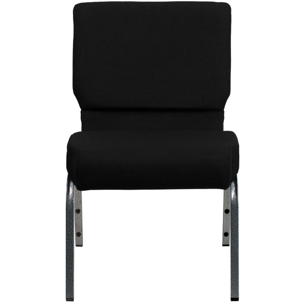 Stacking Auditorium Chair with 21inch Seat - Black Fabric/Silver Vein Frame