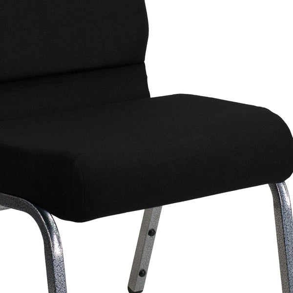 Stacking Auditorium Chair with 21inch Seat - Black Fabric/Silver Vein Frame