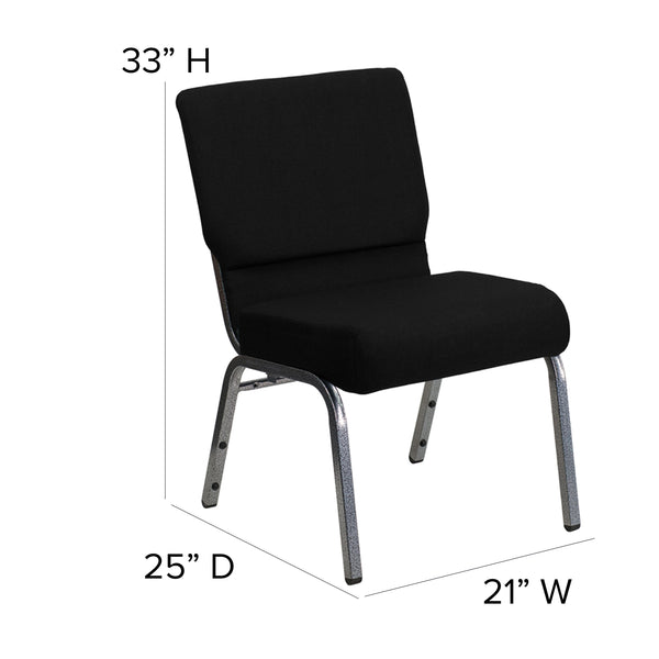 Stacking Auditorium Chair with 21inch Seat - Black Fabric/Silver Vein Frame