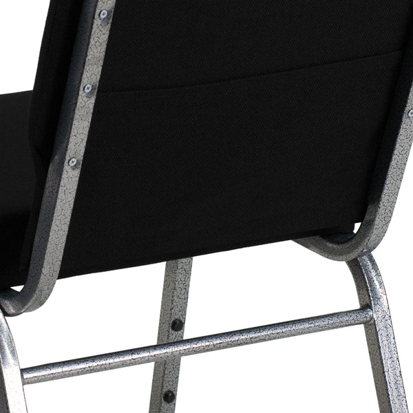 Stacking Auditorium Chair with 21inch Seat - Black Fabric/Silver Vein Frame