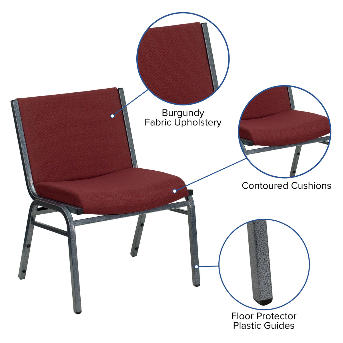 Burgundy |#| Big & Tall 1000 lb. Rated Burgundy Fabric Stack Chair - Reception Seating