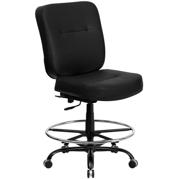 Black LeatherSoft |#| Big & Tall 400 lb. Rated Black LeatherSoft Ergonomic Drafting Chair