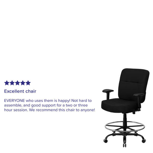 Black Fabric |#| Big & Tall 400 lb. Rated Rectangular Back Black Fabric Ergonomic Draft Chair