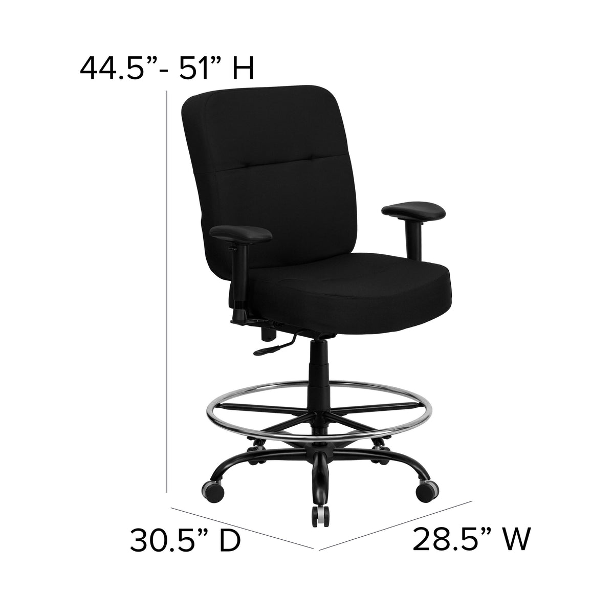 Black Fabric |#| Big & Tall 400 lb. Rated Rectangular Back Black Fabric Ergonomic Draft Chair