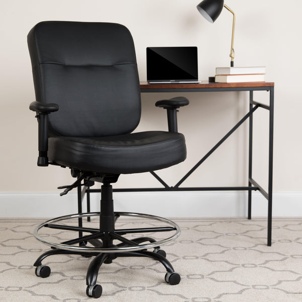 Black LeatherSoft |#| Big & Tall 400 lb. Rated Black REC Back LeatherSoft Ergonomic Drafting Chair