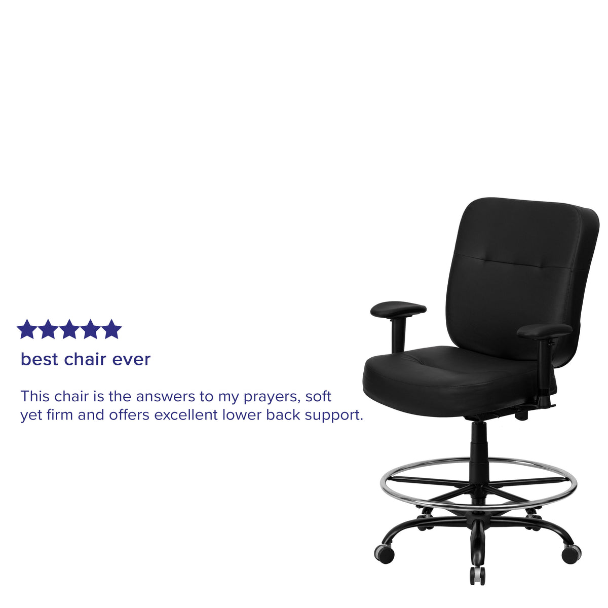 Black LeatherSoft |#| Big & Tall 400 lb. Rated Black REC Back LeatherSoft Ergonomic Drafting Chair