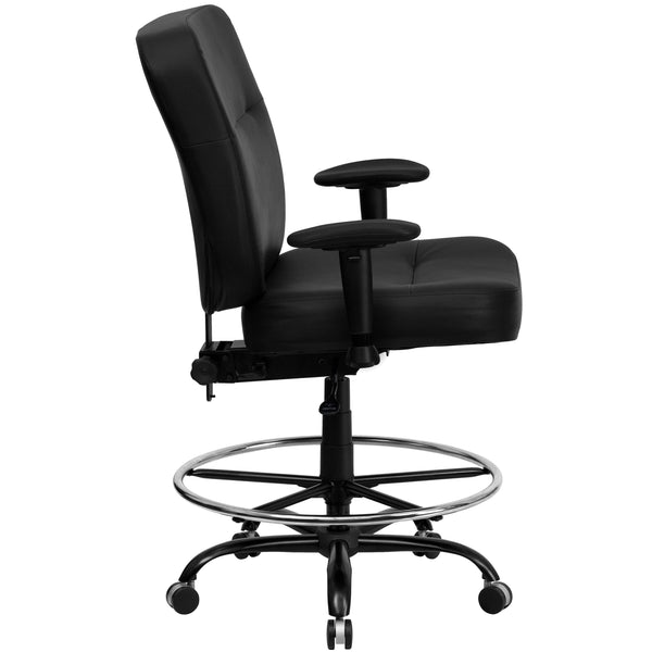 Black LeatherSoft |#| Big & Tall 400 lb. Rated Black REC Back LeatherSoft Ergonomic Drafting Chair