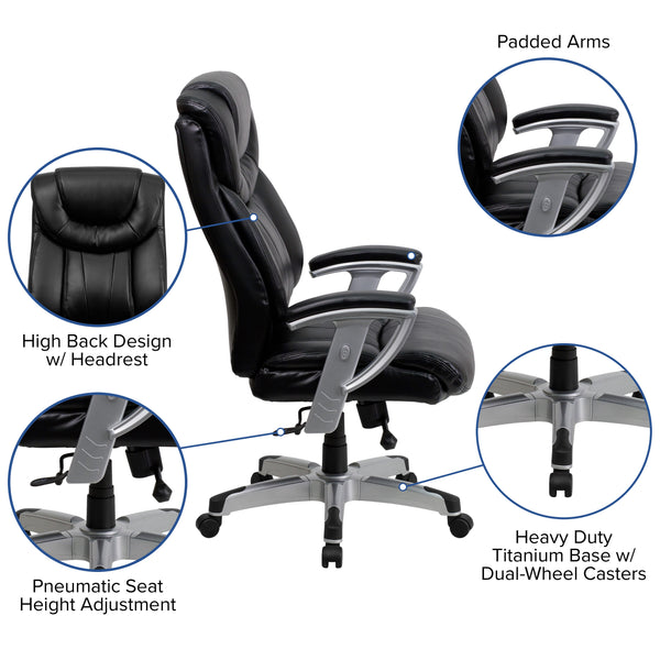 Black LeatherSoft |#| Big & Tall 400 lb. Rated High Back Black LeatherSoft Executive Office Chair