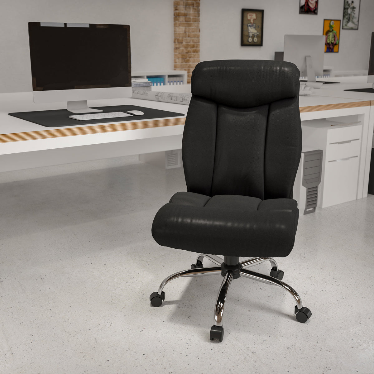 Black LeatherSoft |#| Big & Tall 400 lb. Rated High Back Black LeatherSoft Executive Office Chair