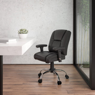 HERCULES Series Big & Tall 400 lb. Rated LeatherSoft Swivel Ergonomic Task Office Chair with Chrome Base and Adjustable Arms - View 2