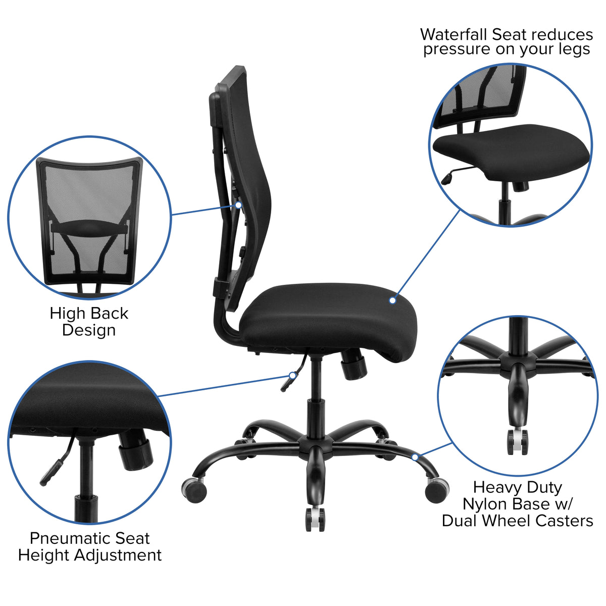 Big & Tall 400 lb. Rated Black Mesh Executive Swivel Ergonomic Office Chair