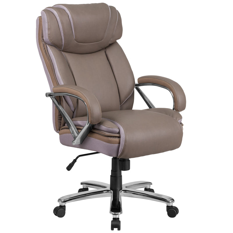 Flash Furniture Hercules Series Big & Tall 500 lbs Rated Taupe Leather Executive Swivel Chair with Extra Wide Seat