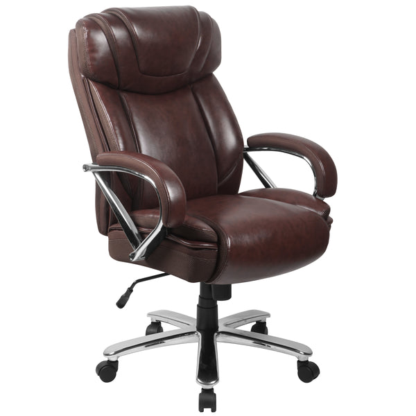 Brown |#| Big & Tall 500 lb. Rated Brown LeatherSoft Swivel Office Chair w/Extra Wide Seat