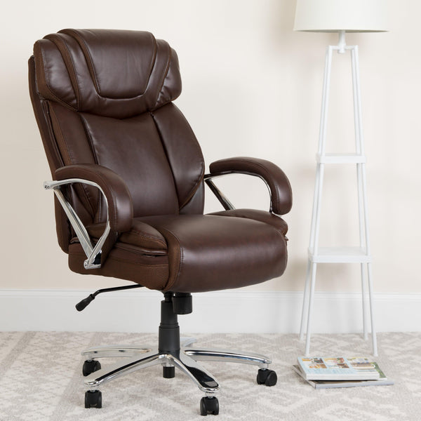 Brown |#| Big & Tall 500 lb. Rated Brown LeatherSoft Swivel Office Chair w/Extra Wide Seat