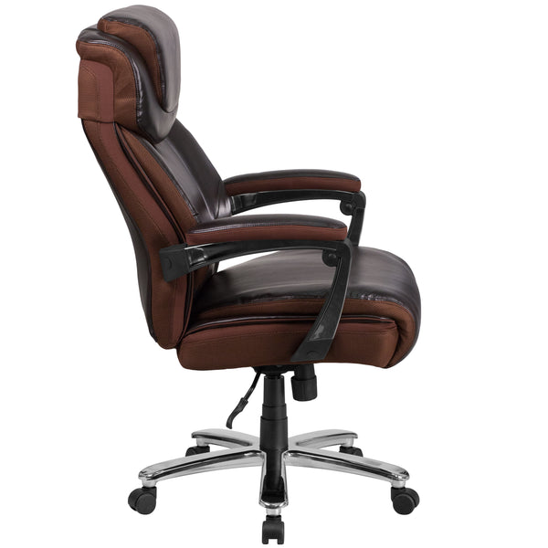 Brown |#| Big & Tall 500 lb. Rated Brown LeatherSoft Ergonomic Chair w/Adjustable Headrest