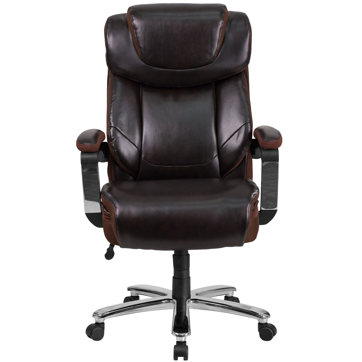 Brown |#| Big & Tall 500 lb. Rated Brown LeatherSoft Ergonomic Chair w/Adjustable Headrest