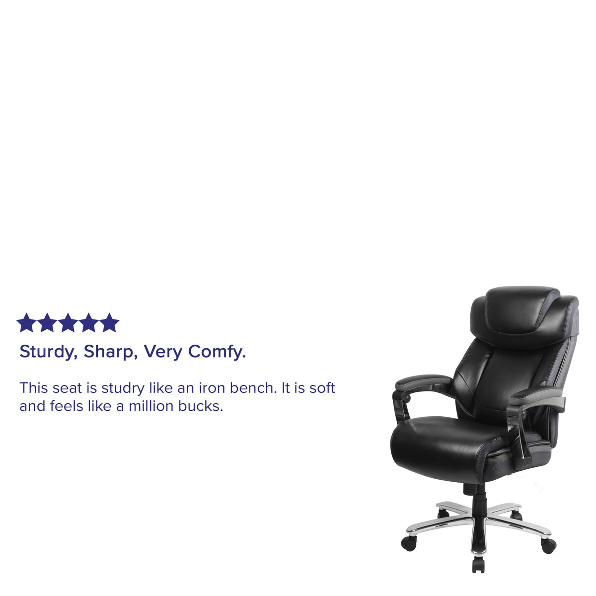 Black |#| Big & Tall 500 lb. Rated Black LeatherSoft Ergonomic Chair w/Adjustable Headrest