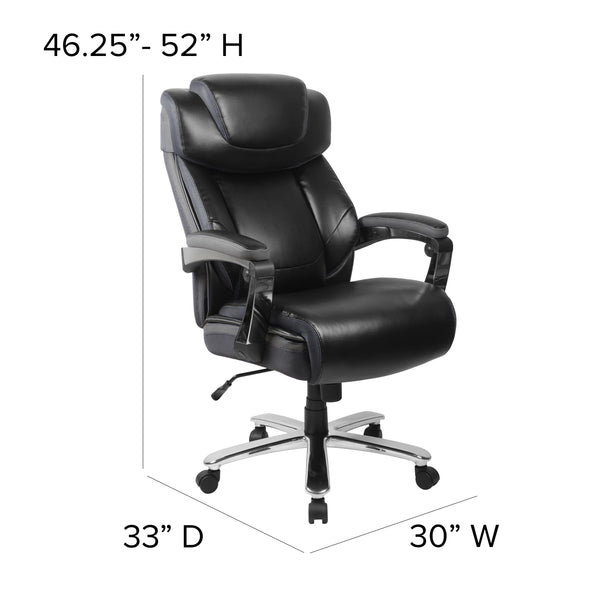 Black |#| Big & Tall 500 lb. Rated Black LeatherSoft Ergonomic Chair w/Adjustable Headrest